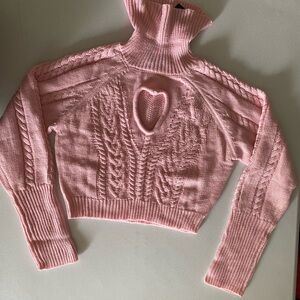 Pink Cable Knit Turtleneck Sweater